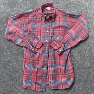 Vintage Pendleton Shirt Mens Medium Red Blue Plaid Wool Button Down Made USA 70s